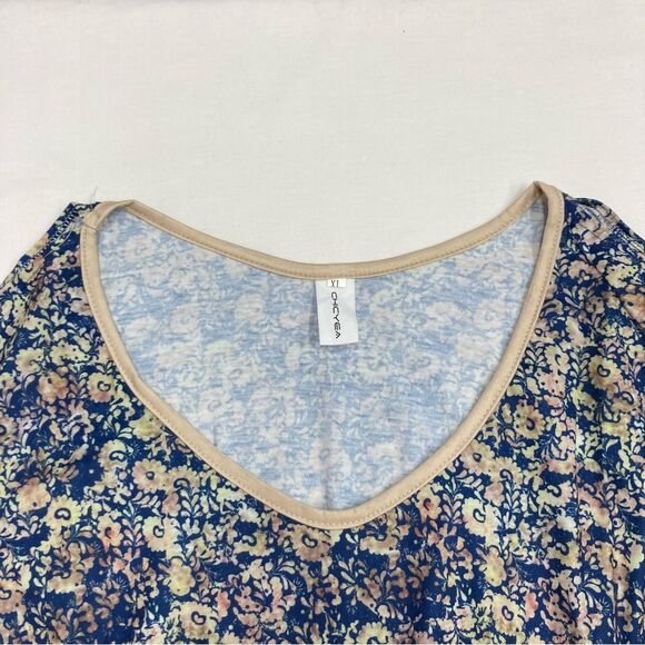 Chicyea Floral Print Dress / Tunic SZ XL Above Knee Cold Shoulder Style Blue New - Picture 5 of 10